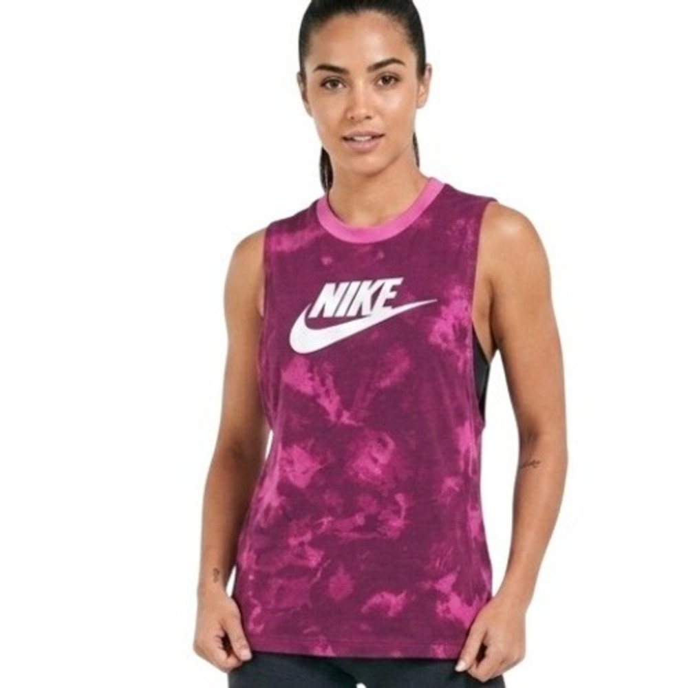 Nike Muscle Tank Top Womens Small Pink Tie Dye Futura Logo BV8238-623 Sportswear